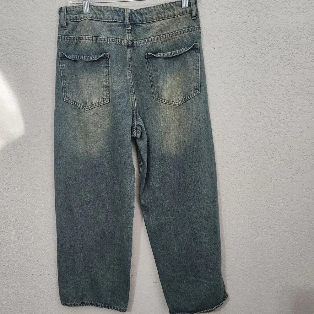 Vintage Mid-Wash Relaxed FitDenim Jeans Straight Leg Unisex Casual Style Medium